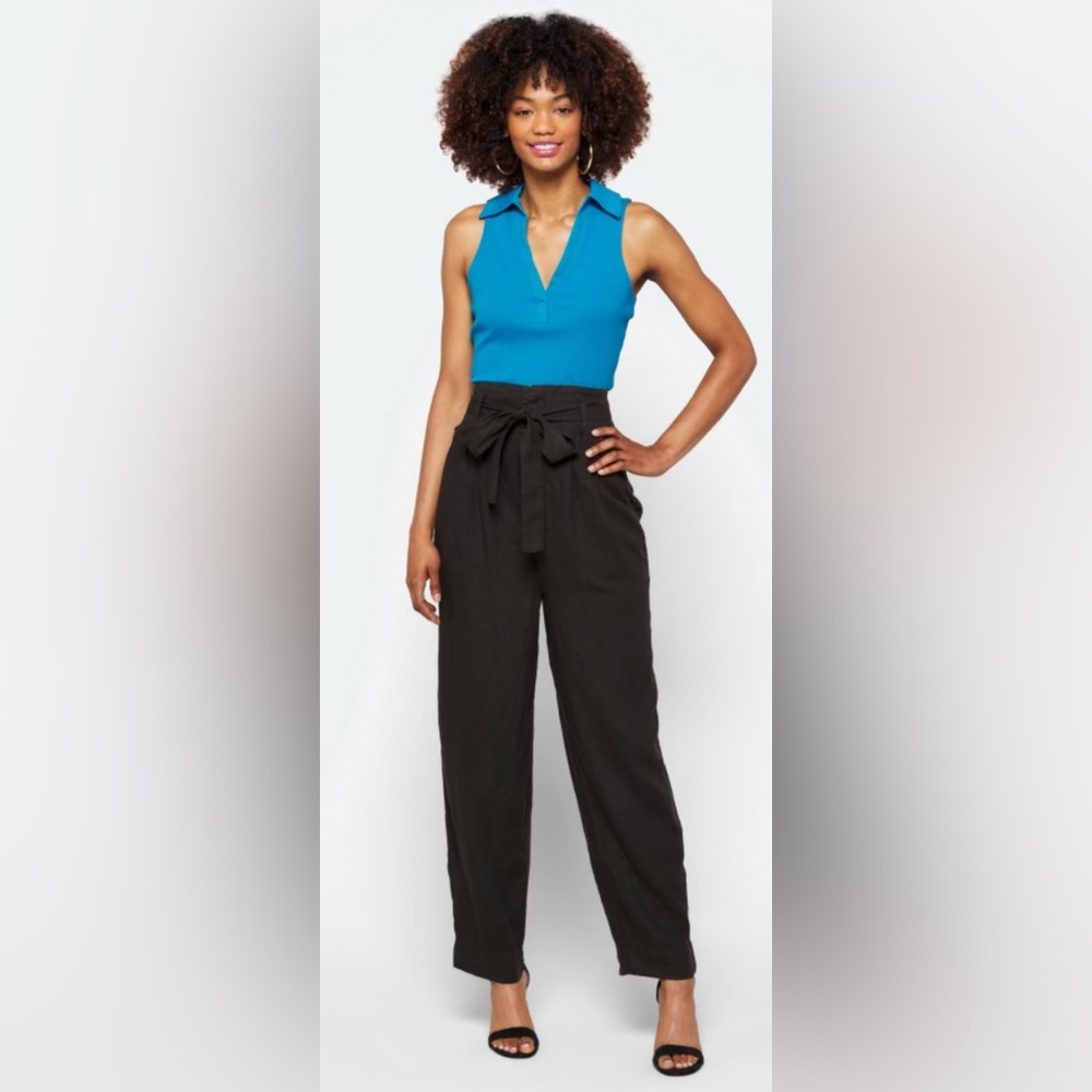 Joie Montgomery Tie Waist Belted Pant Black Size 10 NWT 100% Linen